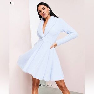 ASOS LUXE fluffy knit tux dress with flippy skirt in baby blue